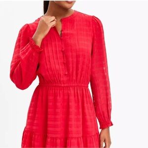 Loft Red Pintucked Tiered Flare Dress